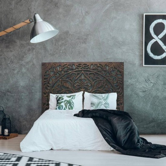 Victoria Hand Carved Mandala Wall Mount Wood Bed Headboard