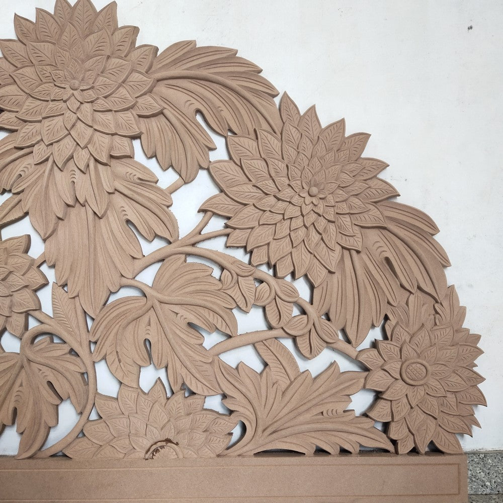 Handmade Carved Bed Headboard Bohemian Half Moon Lotus Decor Boho by Crafted Fashions