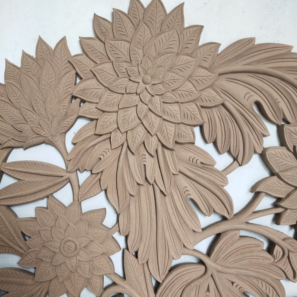 Handmade Carved Bed Headboard Bohemian Half Moon Lotus Decor Boho by Crafted Fashions