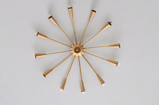 Large 12-Light Brass Mid-Century Sputnik Flush Mount