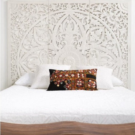 Handmade Bed Headboard - Wooden Wall Decor with Balinese and Mandala Design - DAHAYU by Crafted Fashions