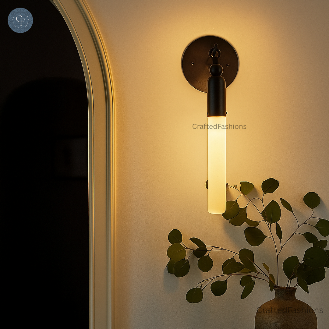 1 Tassle Sconce Lamp—unique sleek glass tube lamp for any room - Black