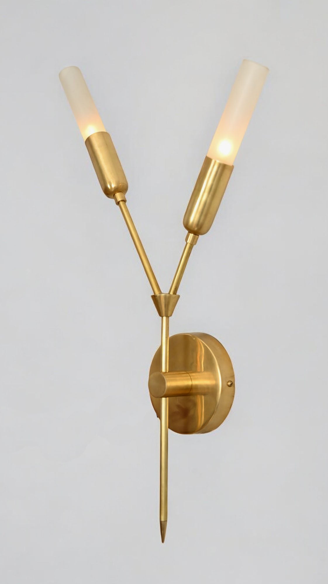 Illuminate your space with the Glass Tube Wall Sconce, featuring raw brass accents