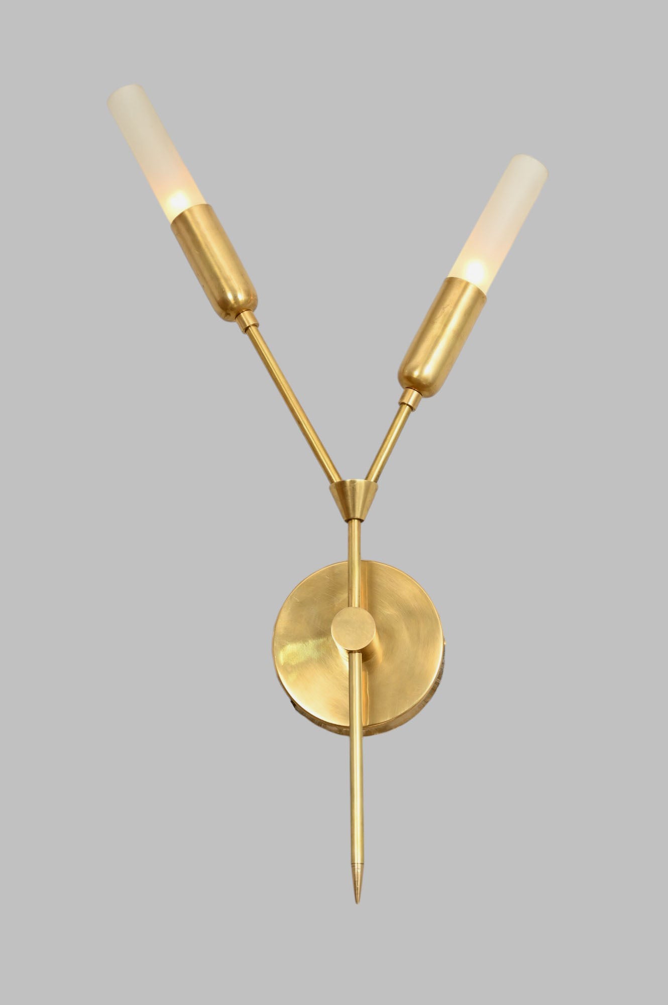 Illuminate your space with the Glass Tube Wall Sconce, featuring raw brass accents