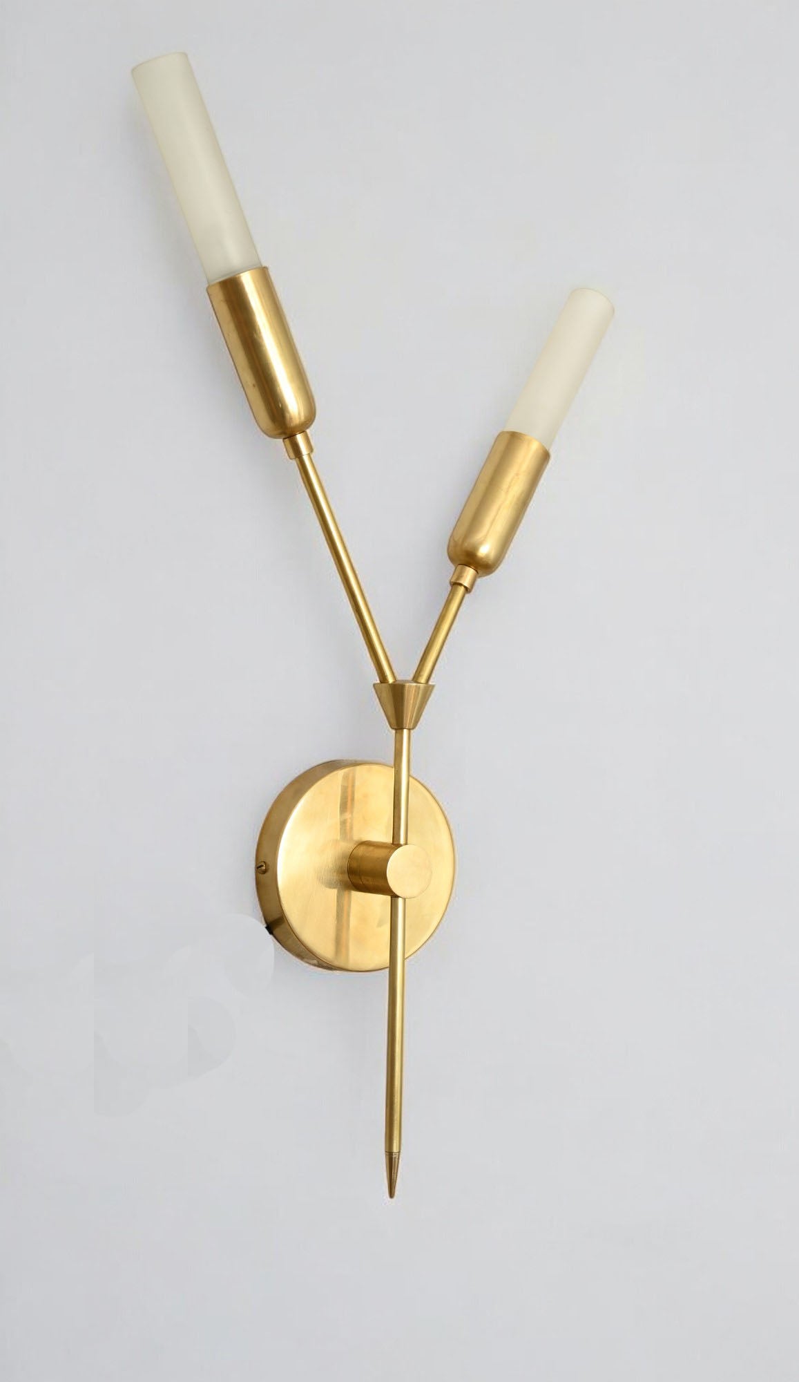 Illuminate your space with the Glass Tube Wall Sconce, featuring raw brass accents