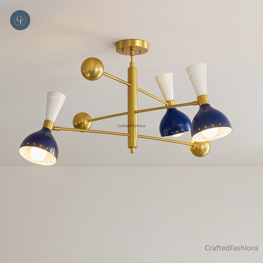 Elevate your space with the 3-Arms 6-Lights Stilnovo Brass Bespoke Chandelier
