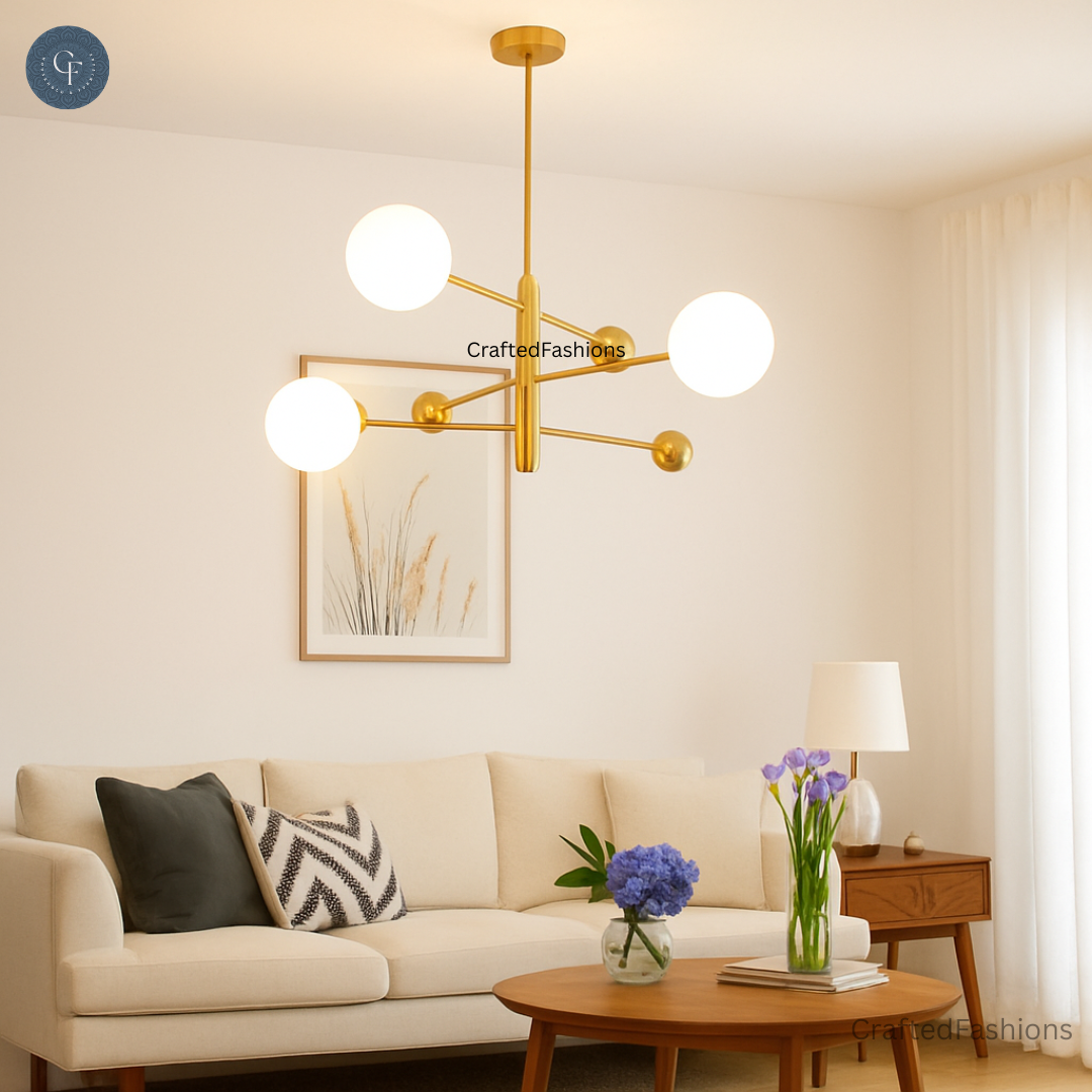 Elevate your space with our 3-Light Raw Brass Pendant Sputnik Chandelier