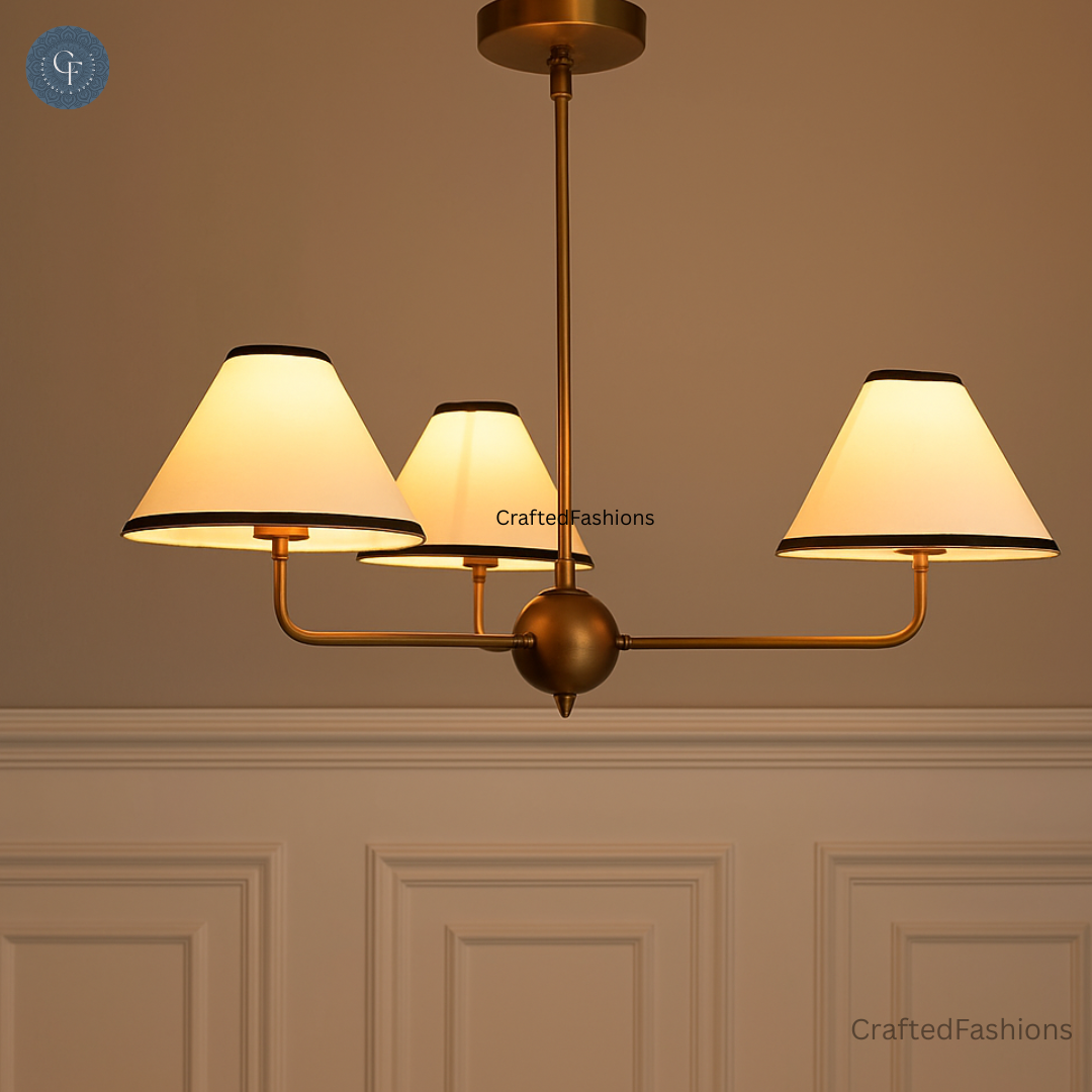 3-shade brass chandelier with unique finish variations for a one-of-a-kind design