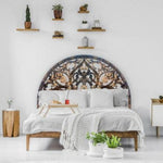 half-moon bed with a carved headboard Hanging Wooden Furniture by Crafted Fashions