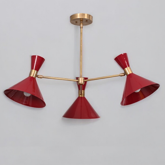 Illuminate your space with the 3-arm brass pendant chandelier in Mid-Century style!