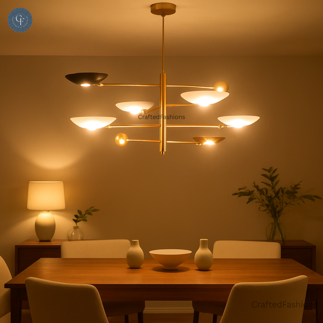 5-Light Mid-Century Brass Sputnik Pendant - Vintage Charm