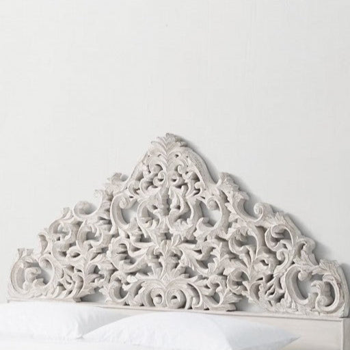 California King Luxury White Wash Half Moon Bed Headboard Wood Panel