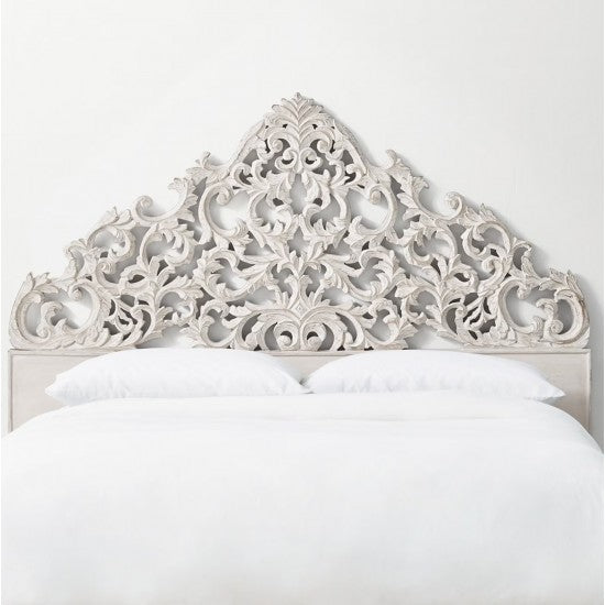 California King Luxury White Wash Half Moon Bed Headboard Wood Panel