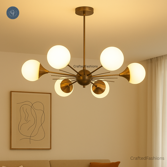 6-Light Spiked Globe Chandelier – Antique, made with raw brass