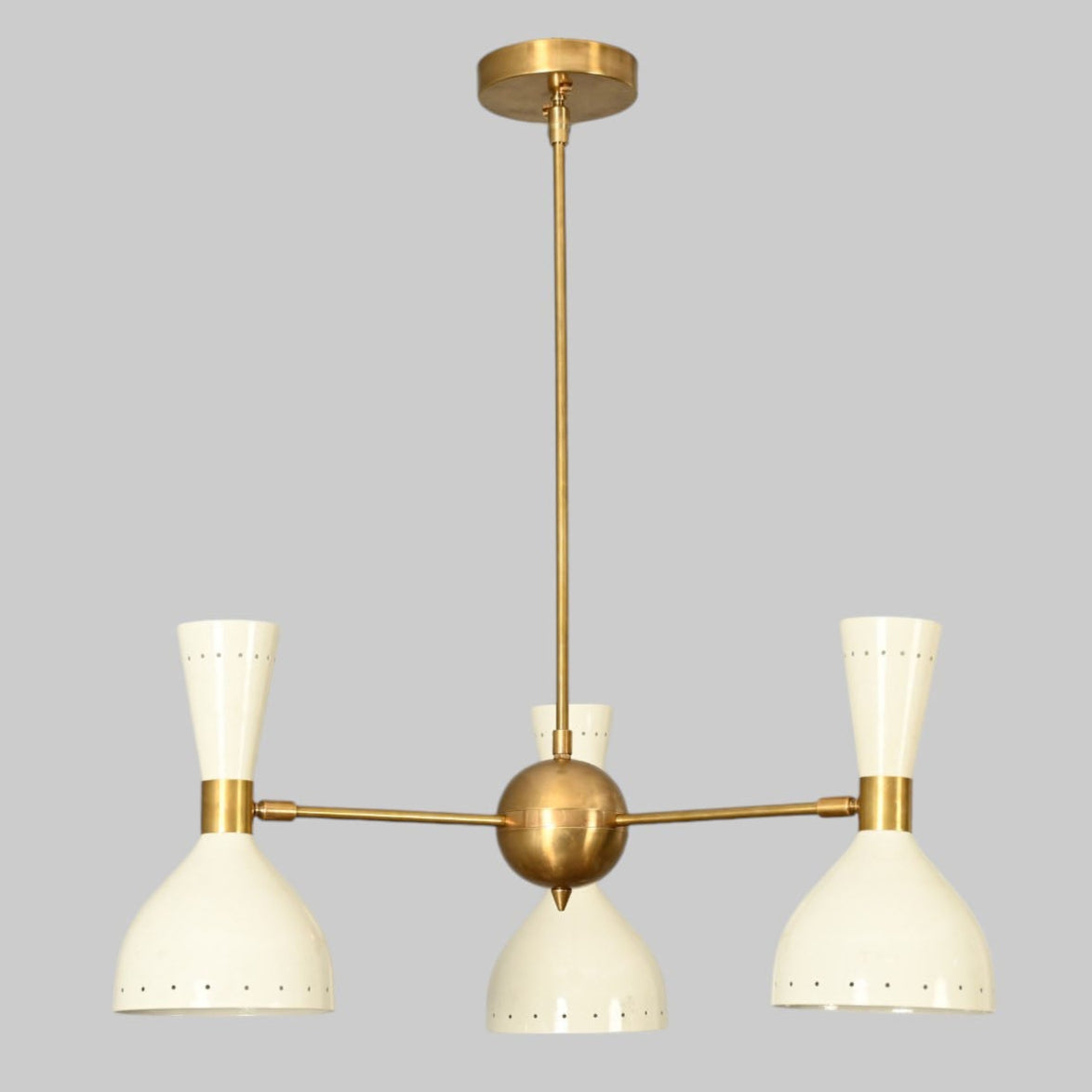 Brighten your space with the Three Arms Six Lights Brass Sputnik Chandelier