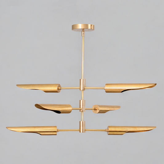 Enhance your decor with the Raw Brass Three Layer Shade Pendant Chandelier