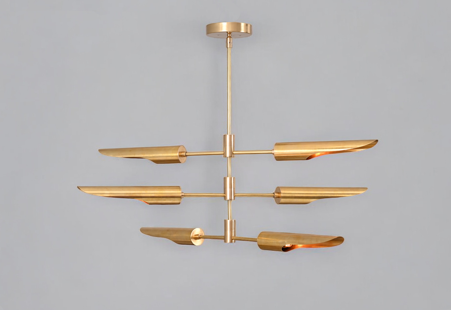 Enhance your decor with the Raw Brass Three Layer Shade Pendant Chandelier