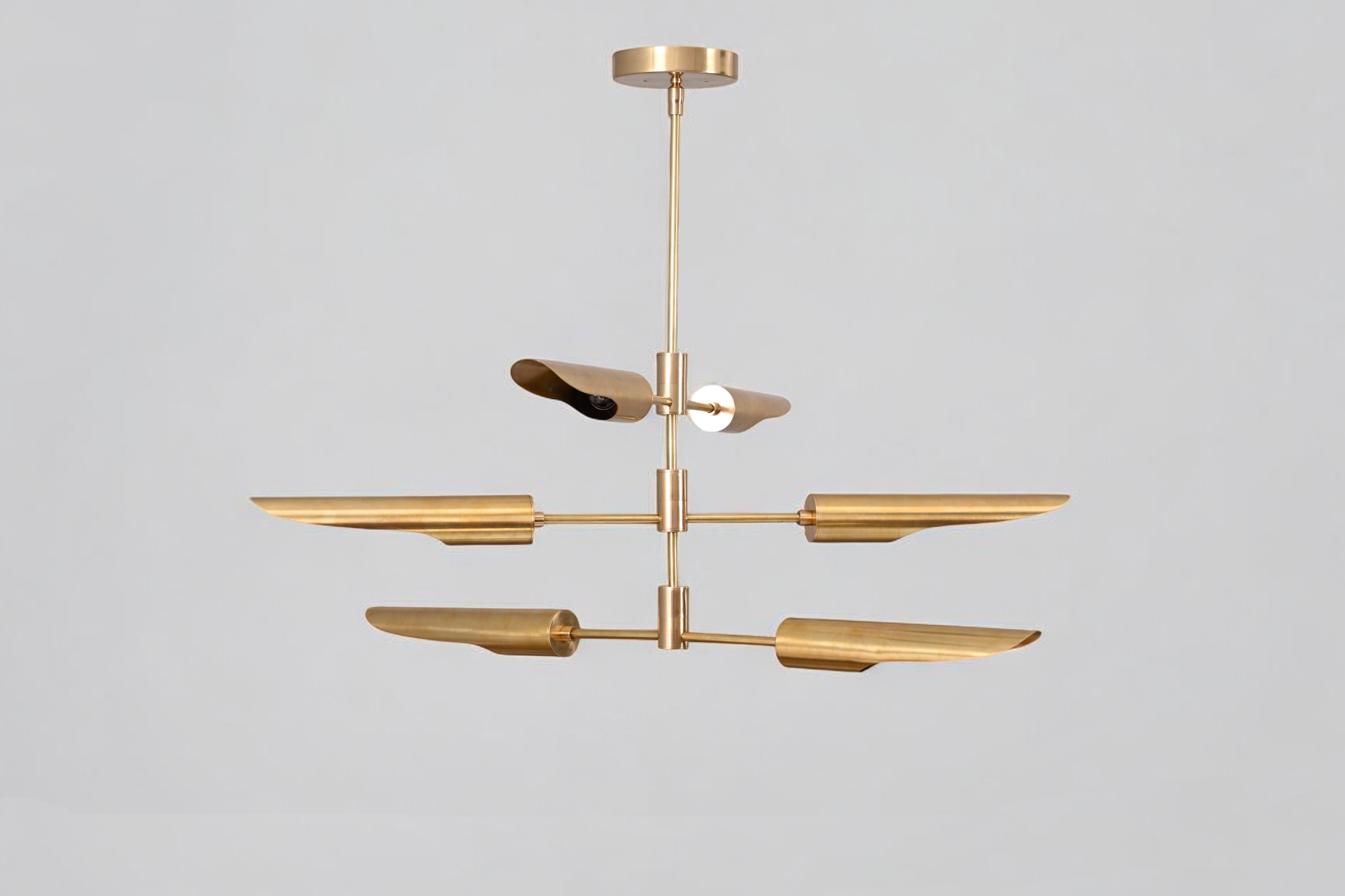 Enhance your decor with the Raw Brass Three Layer Shade Pendant Chandelier