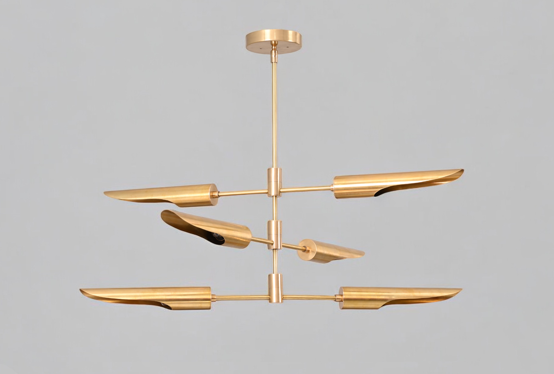 Enhance your decor with the Raw Brass Three Layer Shade Pendant Chandelier