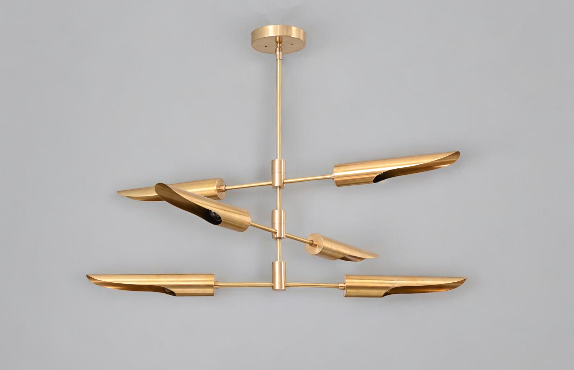 Enhance your decor with the Raw Brass Three Layer Shade Pendant Chandelier