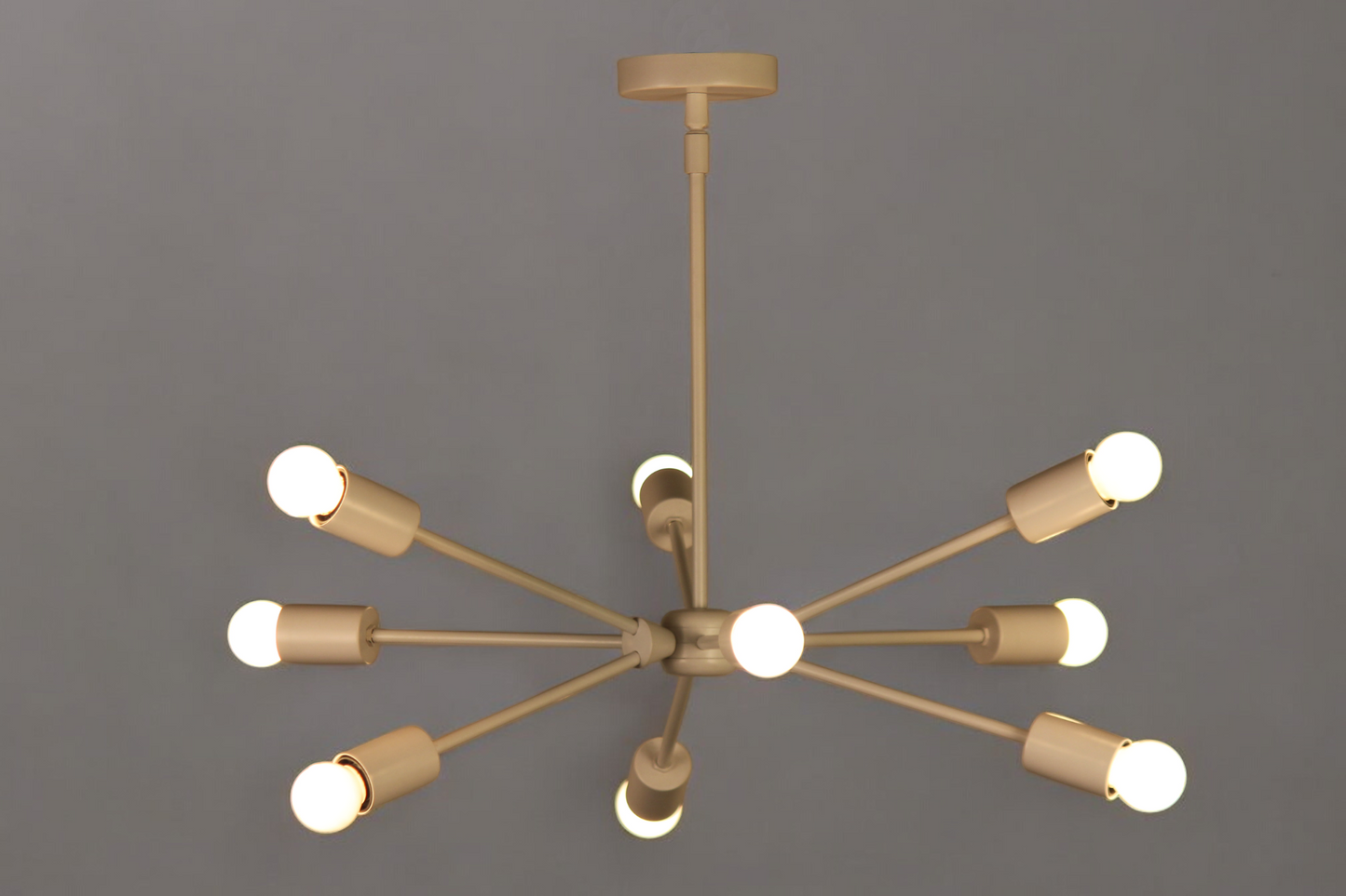 Elevate your space with this Mid-Century Modern Sputnik chandelier in sleek brass!