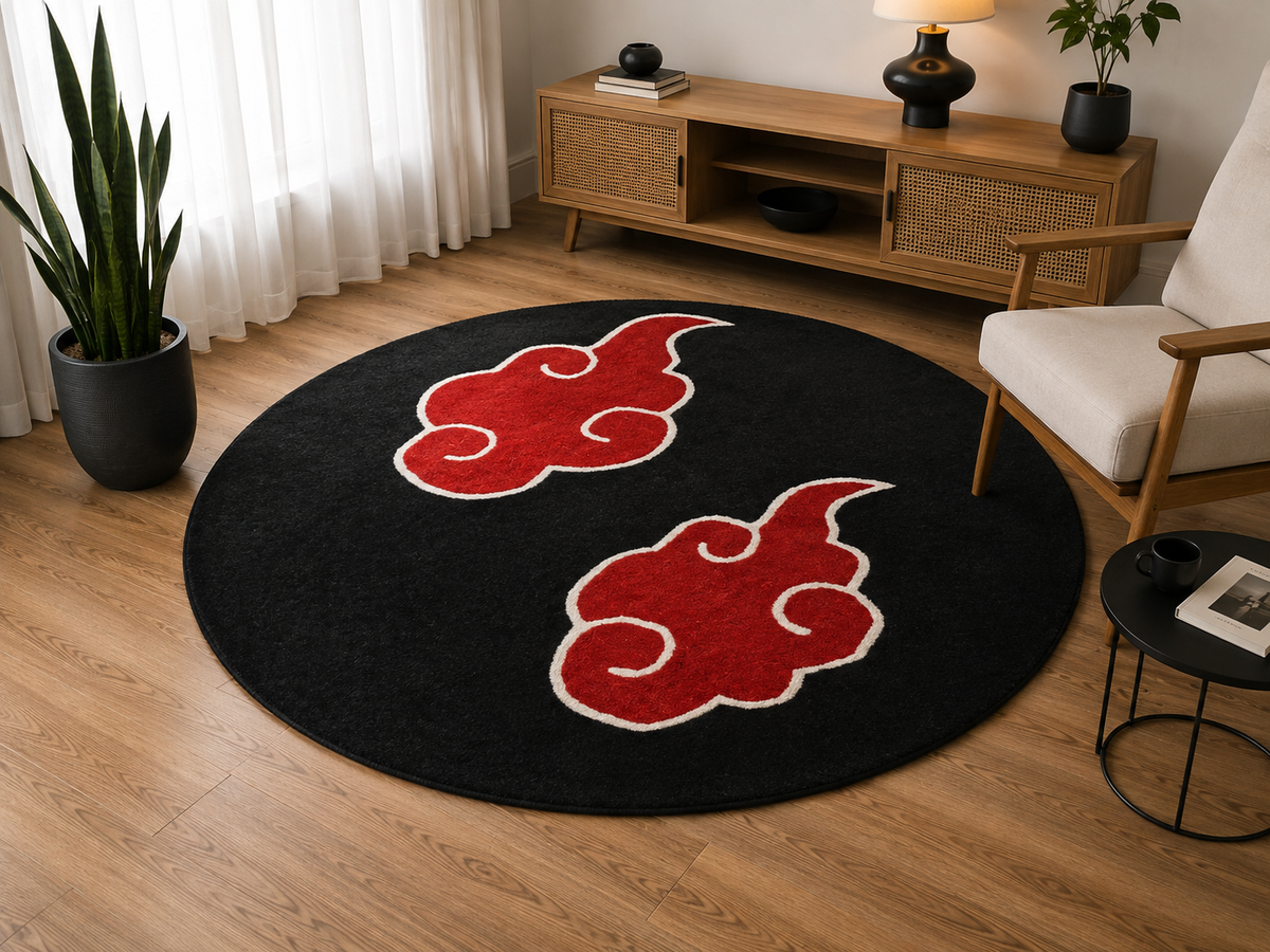 Hand-Tufted Anime Cloud Rug – Black & Red Wool, Cut Pile – view 2