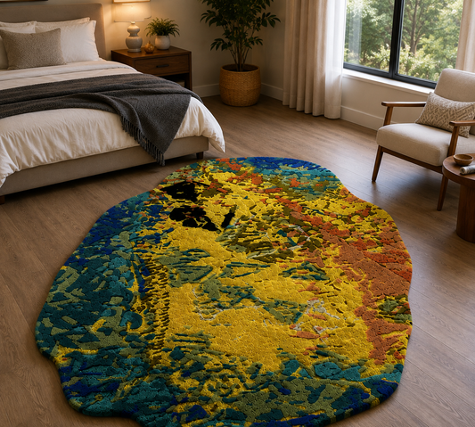 Hand-Tufted Abstract Rug – Multi-Color Wool, High-Low Loop Cut Pile