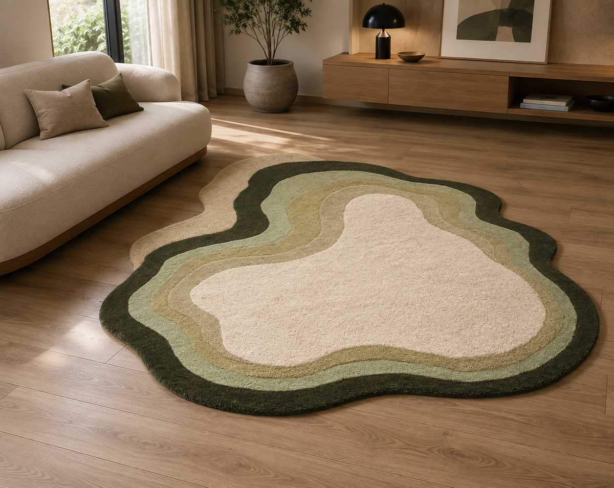 Hand-Tufted Irregular Abstract Rug – Multi-Color Wool, High-Low Pile – view 2