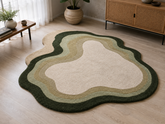 Hand-Tufted Irregular Abstract Rug – Multi-Color Wool, High-Low Pile