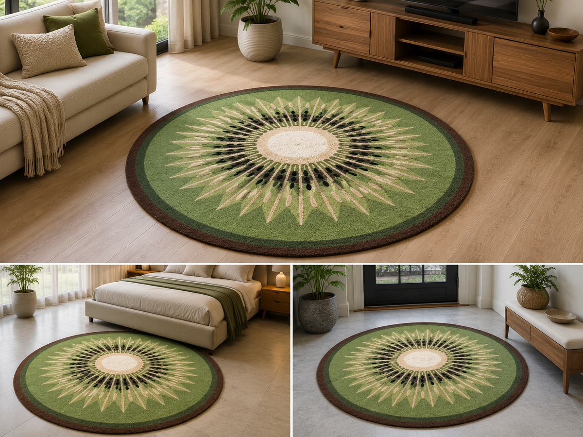 Hand-Tufted Kiwi Inspired Rug – Multi-Color Wool, Round Cut Pile – view 2