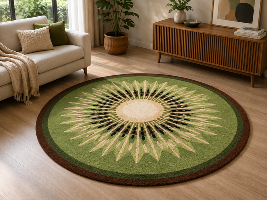 Hand-Tufted Kiwi Inspired Rug – Multi-Color Wool, Round Cut Pile