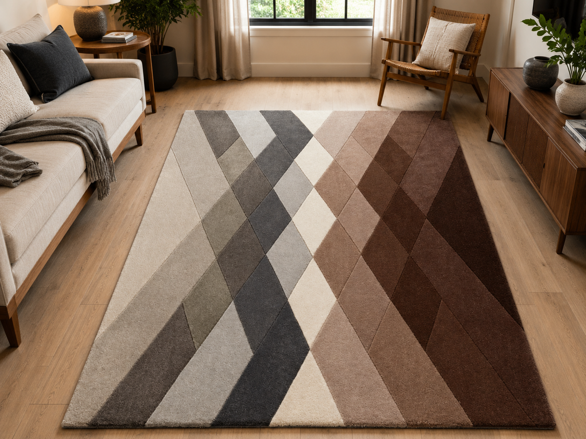 Hand-Tufted Diamond Rug – Multi-Color Wool, Medium Cut Pile – view 3