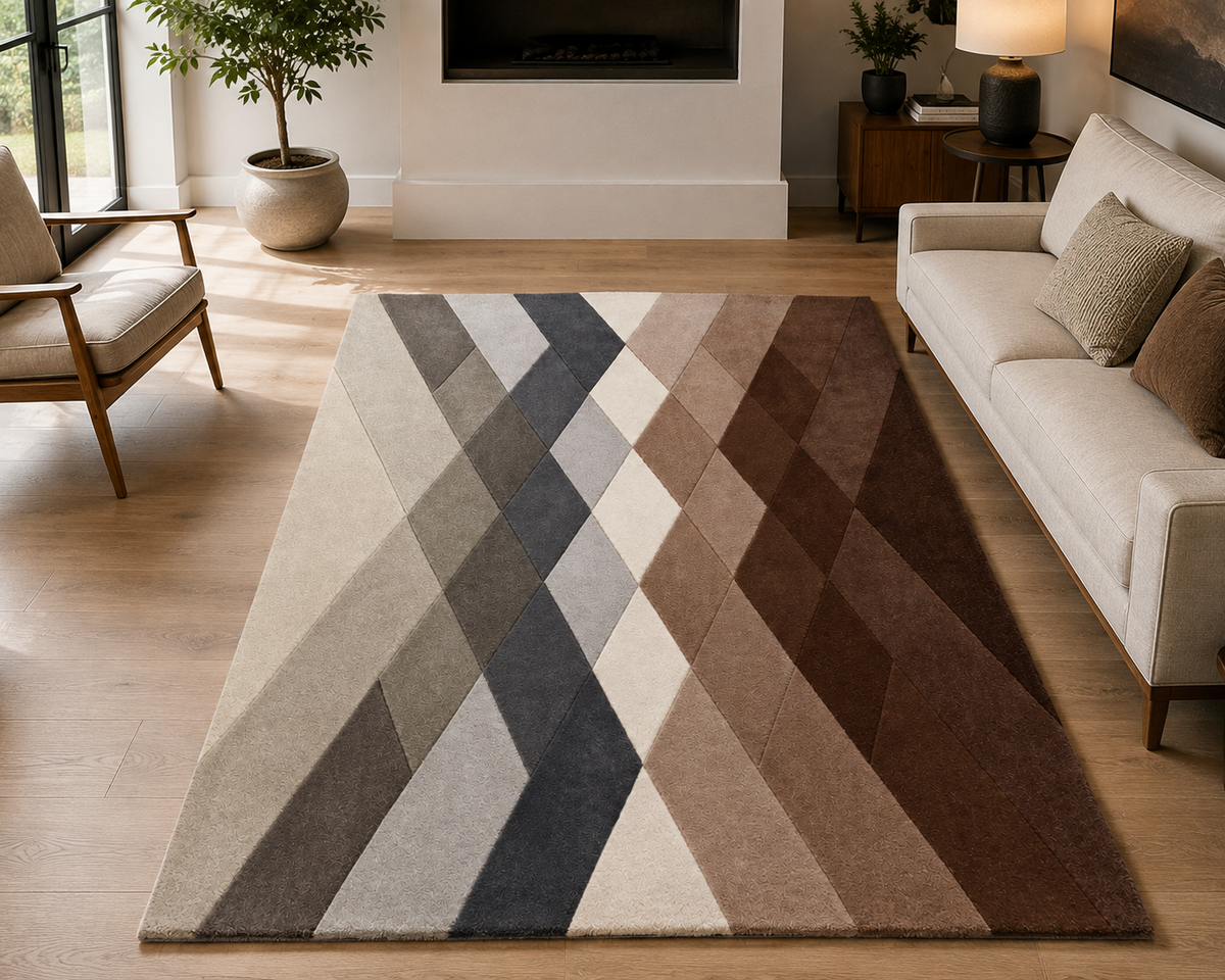 Hand-Tufted Diamond Rug – Multi-Color Wool, Medium Cut Pile – view 2