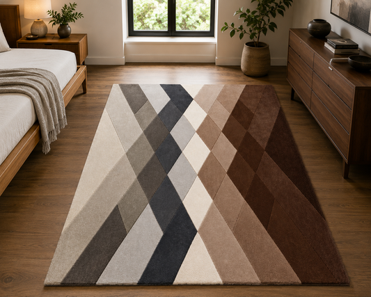 Hand-Tufted Diamond Rug – Multi-Color Wool, Medium Cut Pile