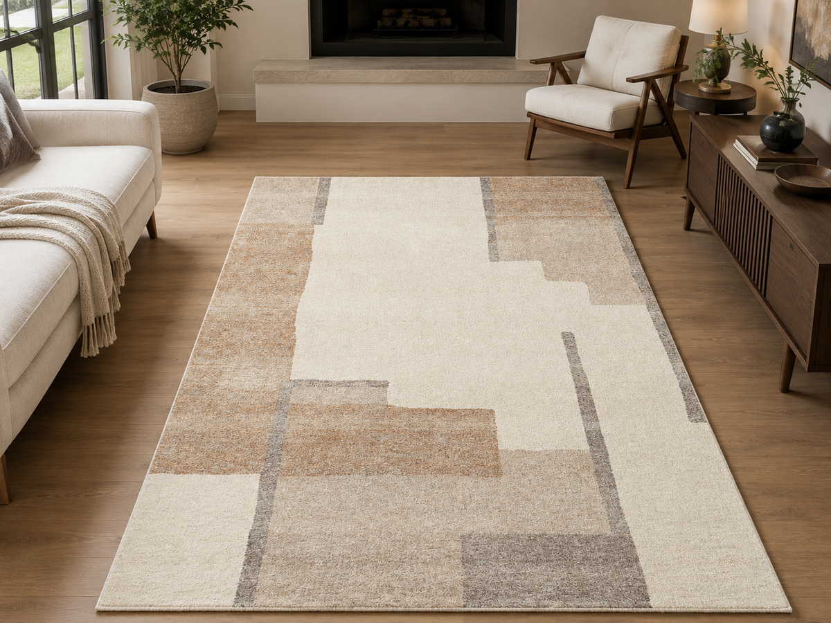 Hand-Tufted Block Art Rug – Ivory Wool, Medium Pile – view 2