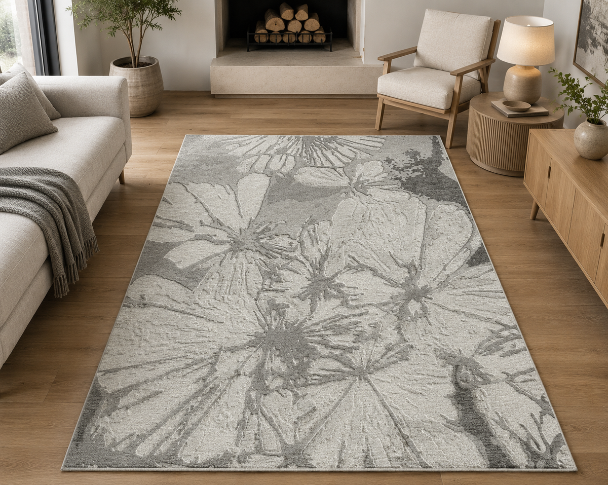 Hand-Tufted Phool Floral Rug – Beige Green Wool, High-Low Pile – view 2