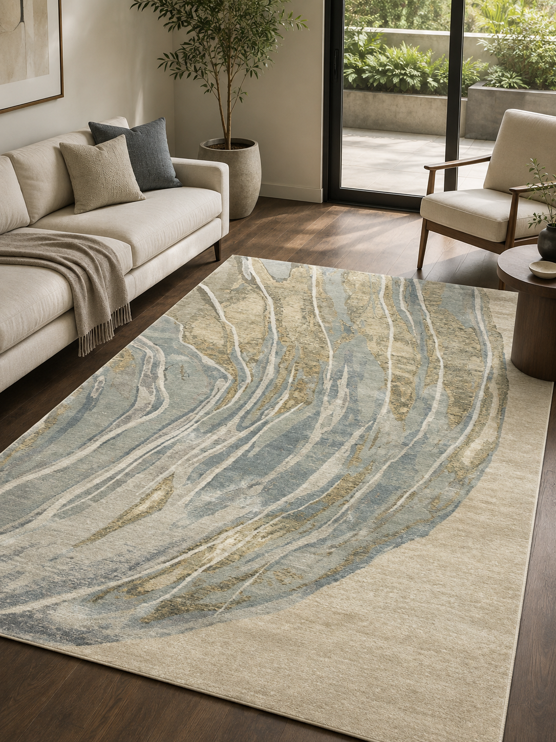 Hand-Tufted Organic Design Rug – Multi-Color Wool, High-Low Pile – view 2