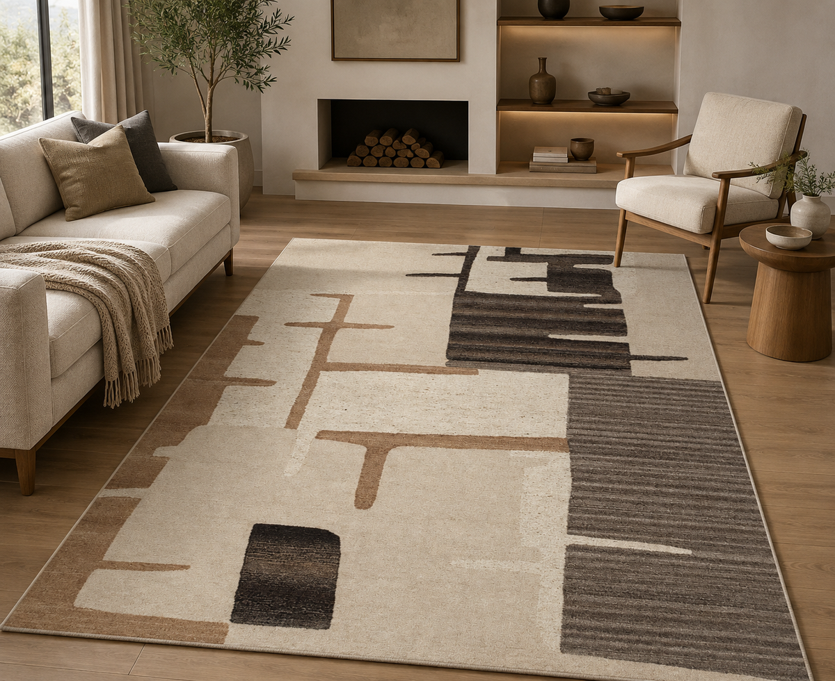 Hand-Tufted Canvas Art Rug – Multi-Color Wool & Silk, High-Low Loop Pile – view 2