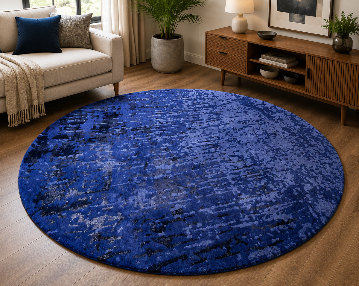 Hand-Tufted Abstract Round Rug – Navy Blue Wool, Cut Pile – view 2