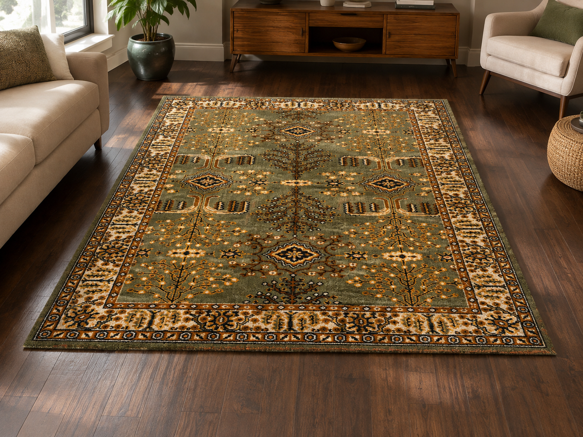 Hand-Tufted Traditional Medallion Rug – Sage Green Wool, Cut Pile – view 2