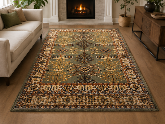 Hand-Tufted Traditional Medallion Rug – Sage Green Wool, Cut Pile