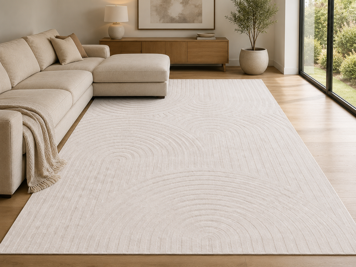 Hand-Tufted Zen Garden Rug – Cream Wool, High-Low Pile – view 3