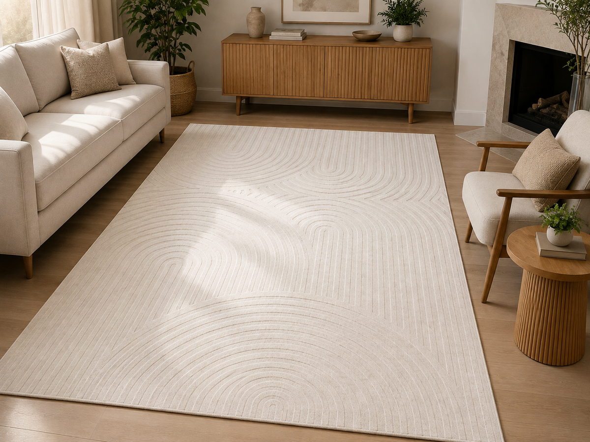 Hand-Tufted Zen Garden Rug – Cream Wool, High-Low Pile – view 2