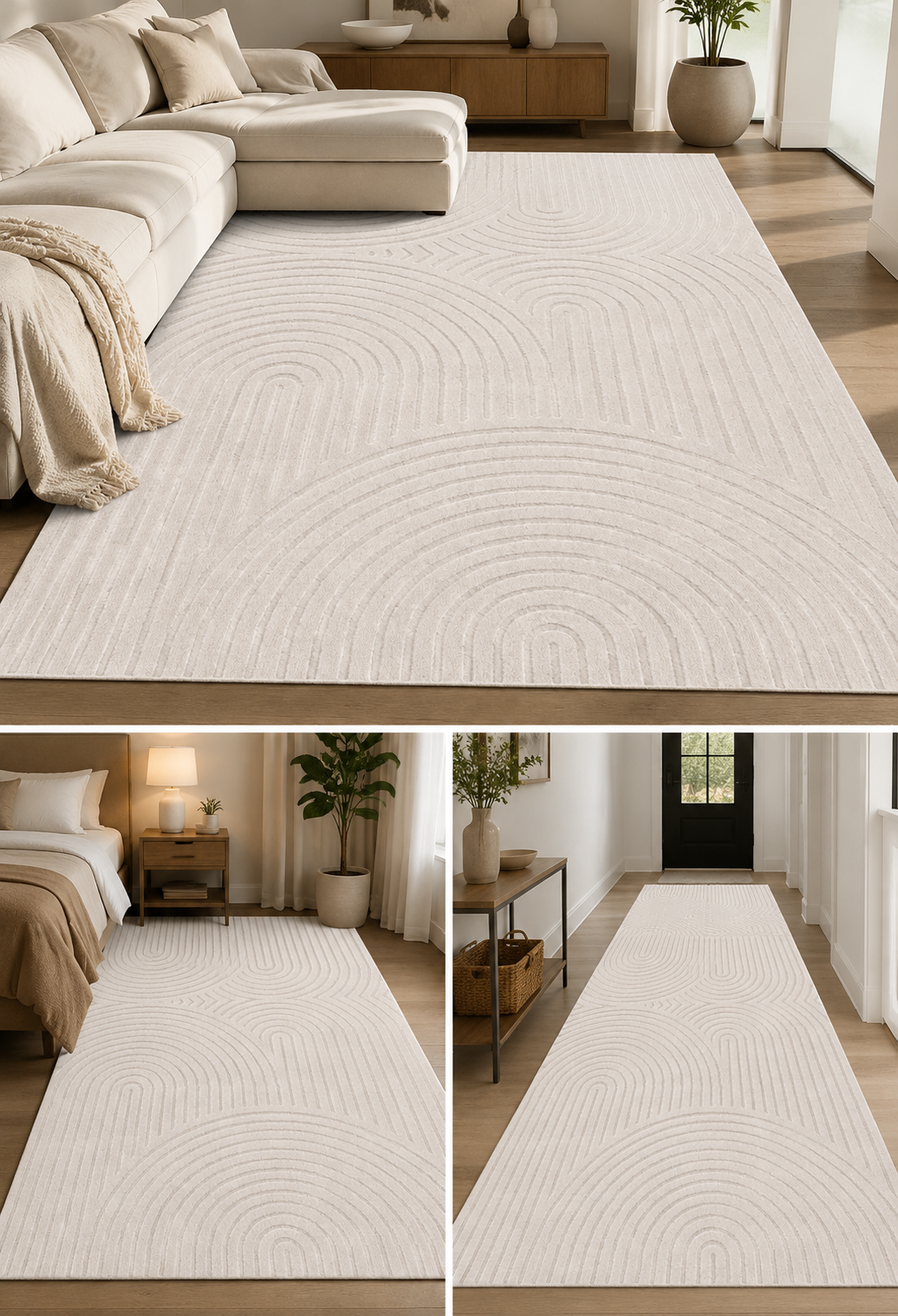 Hand-Tufted Zen Garden Rug – Cream Wool, High-Low Pile