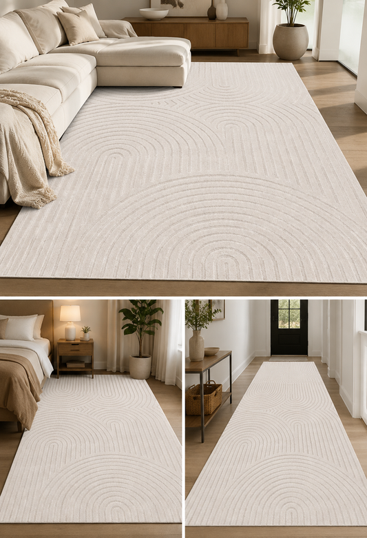 Hand-Tufted Zen Garden Rug – Cream Wool, High-Low Pile