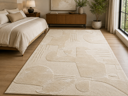 Hand-Tufted Contemporary Rug – Beige Wool, High-Low Pile