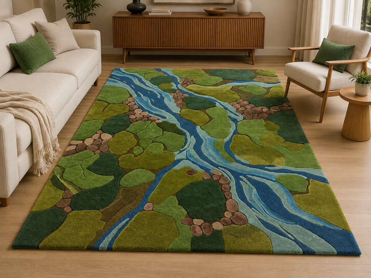 Hand-Tufted Moss Rug – Multi-Color Wool, High-Low Cut Loop Pile – view 2