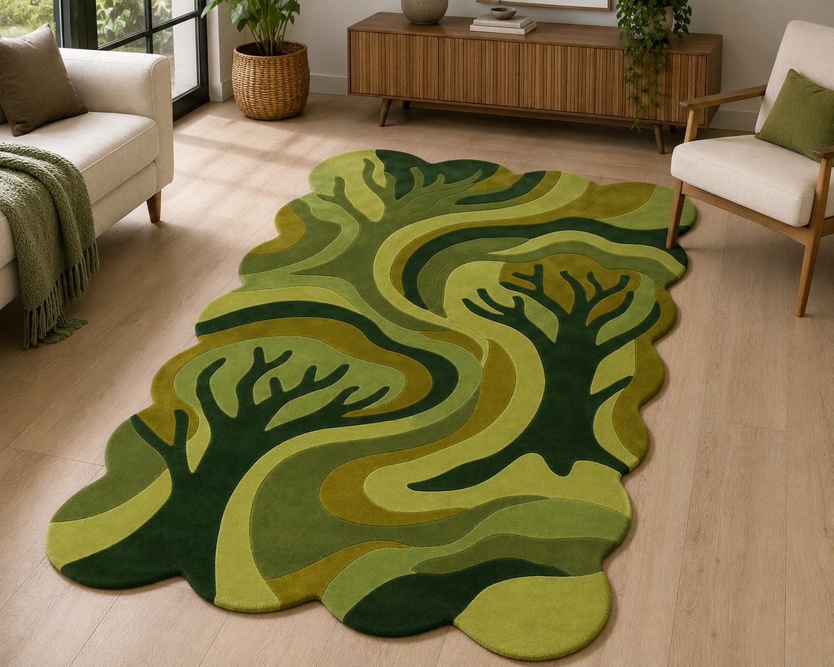 Hand-Tufted Moss Rug – Green Wool, Scalloped High-Low Pile – view 2