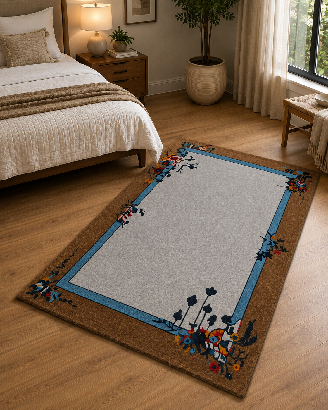 Hand-Tufted Floral Rug – Multi-Color Wool, Cut Pile