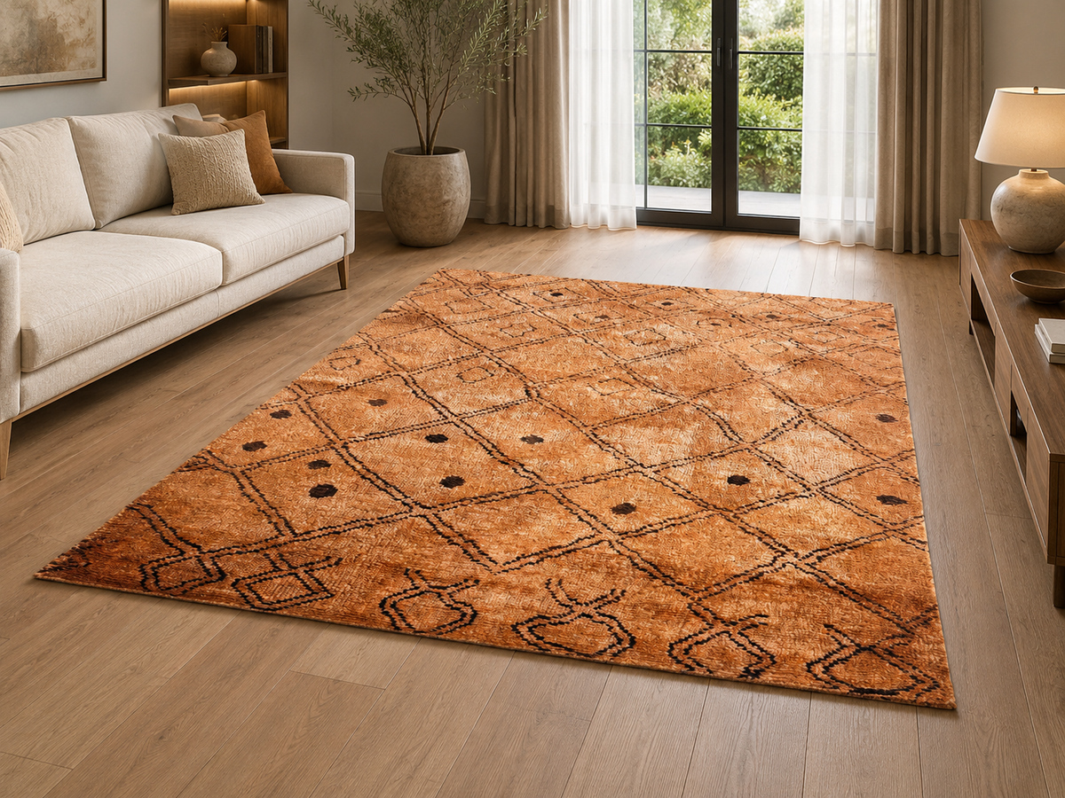 Hand-Knotted Diamond Pattern Jute Rug – Multi-Color, Cut Pile – view 2